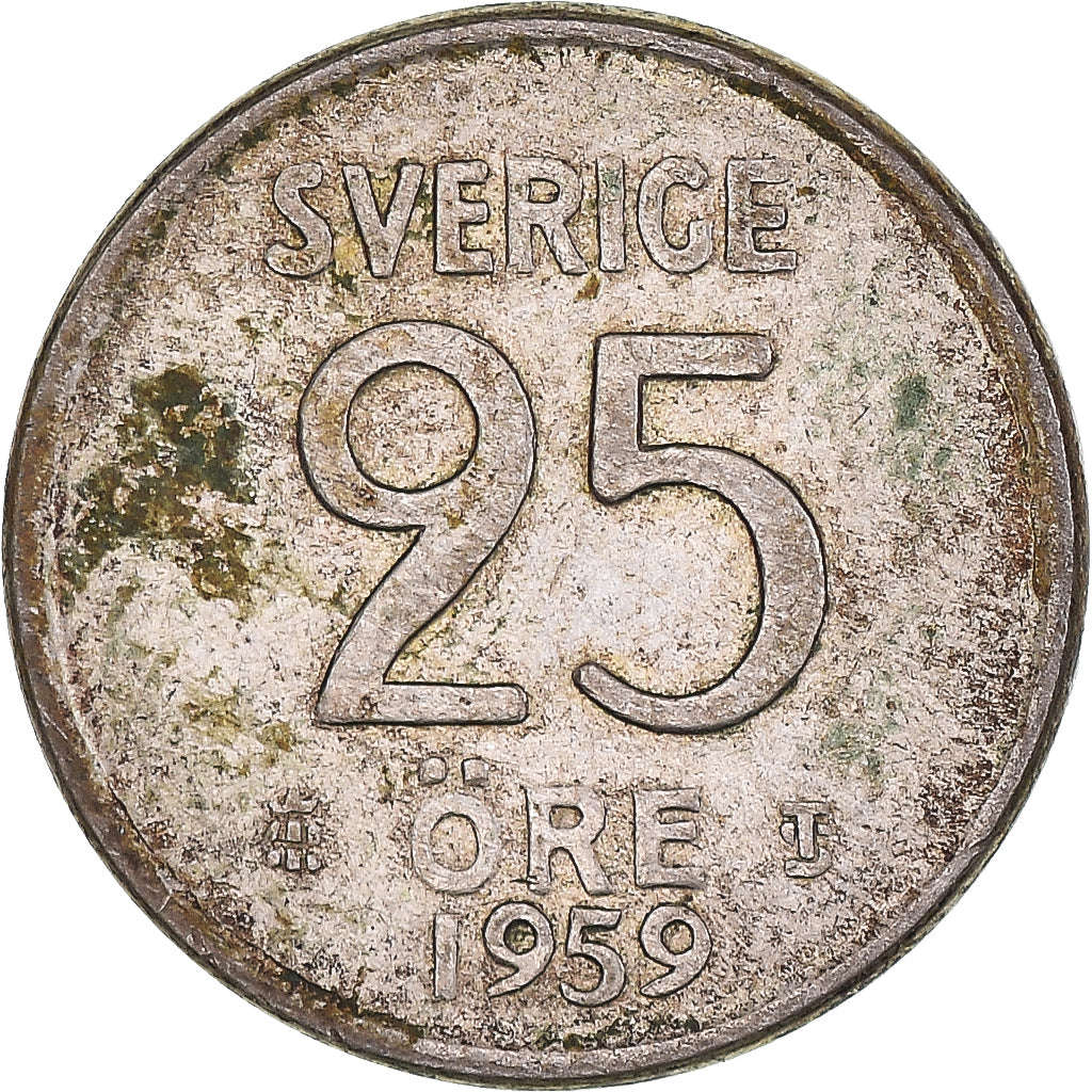 Coin, Sweden, Gustaf VI, 25 Öre, 1959, VF(20-25), Silver, KM:824