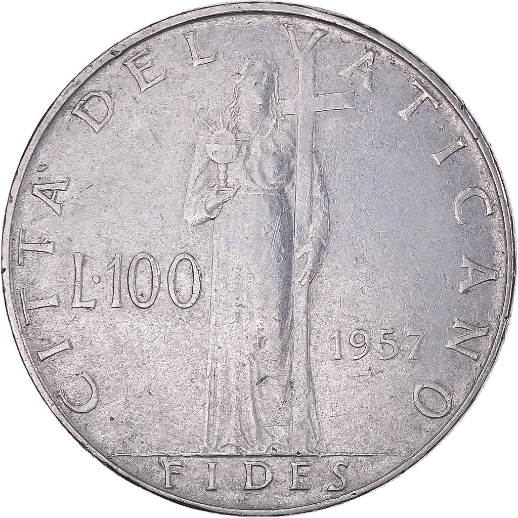 Coin, VATICAN CITY, Pius XII, 100 Lire, 1957, VF(30-35), Stainless Steel, KM:55