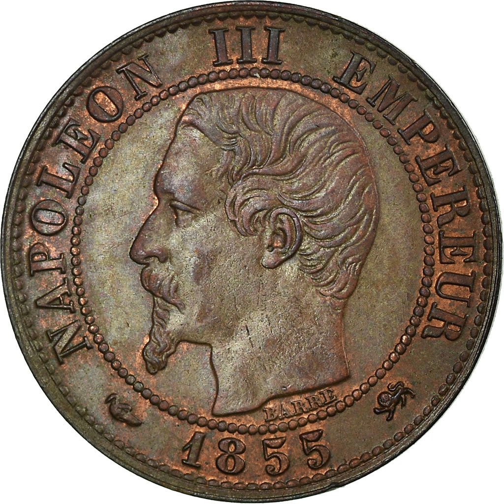 France, Napoleon III, Centime, 1855, Lyon, Bronze, AU(55-58), Gadoury:86