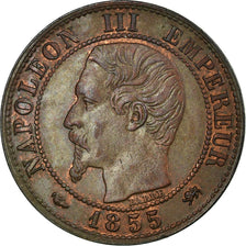 Francja, Napoleon III, Centime, 1855, Lyon, Brązowy, AU(55-58), Gadoury:86
