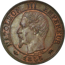 France, Napoleon III, Centime, 1855, Lyon, Bronze, AU(55-58), Gadoury:86