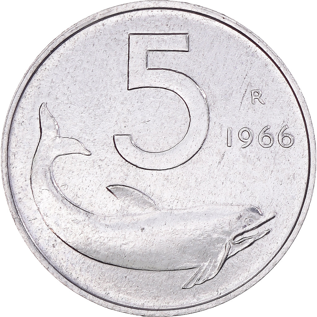 Coin, Italy, 5 Lire, 1966, Rome, AU(55-58), Aluminum, KM:92