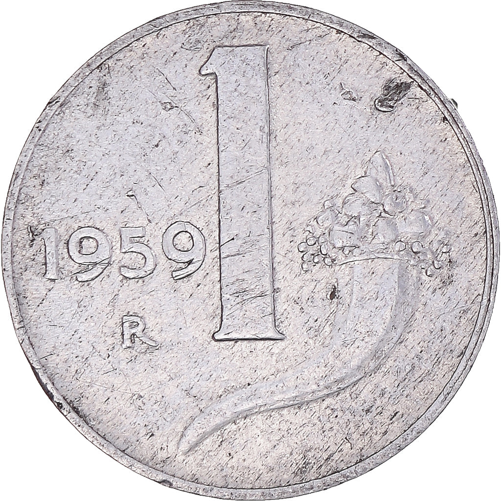 Coin, Italy, Lira, 1959, Rome, VF(30-35), Aluminum, KM:91