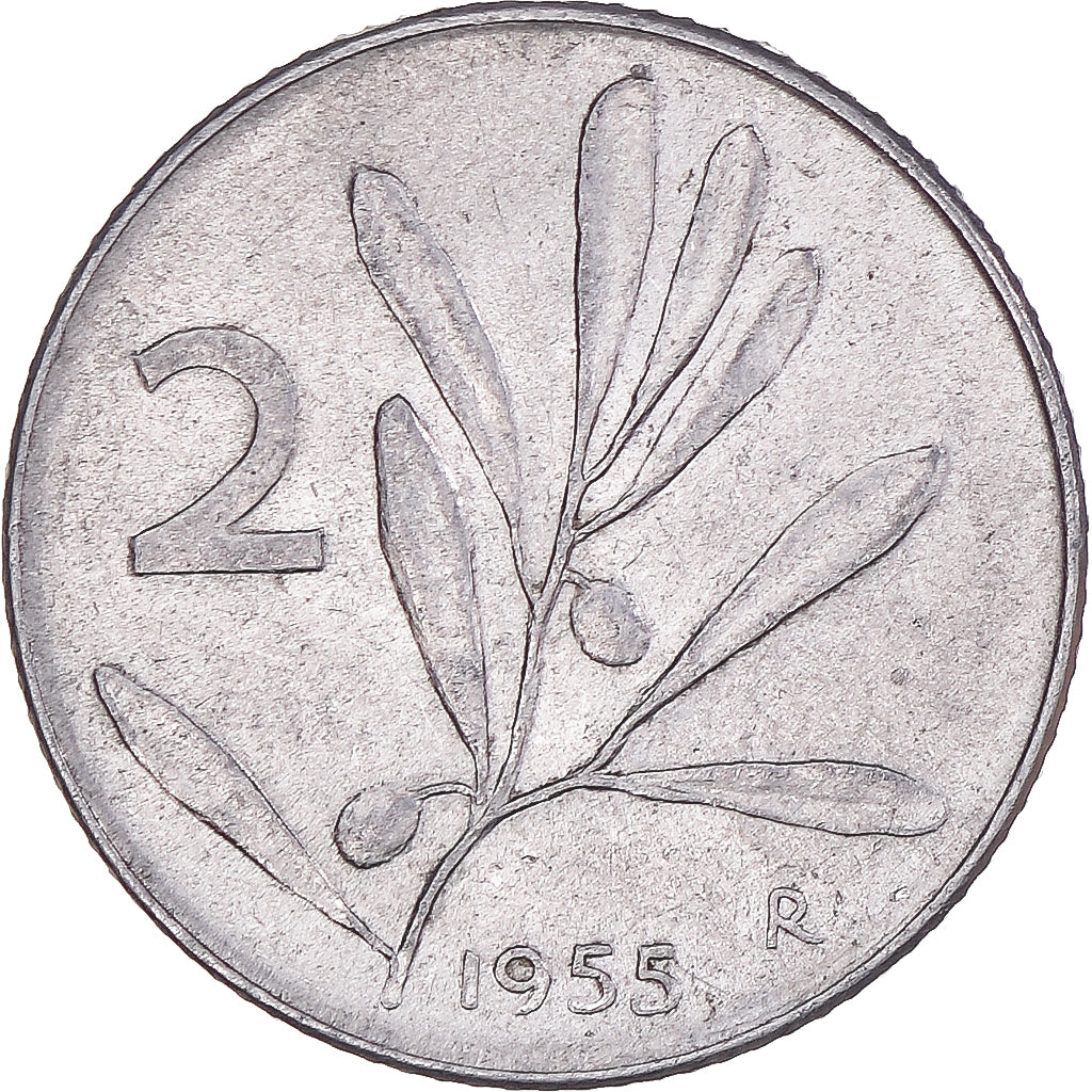 Coin, Italy, 2 Lire, 1955, Rome, EF(40-45), Aluminum, KM:94