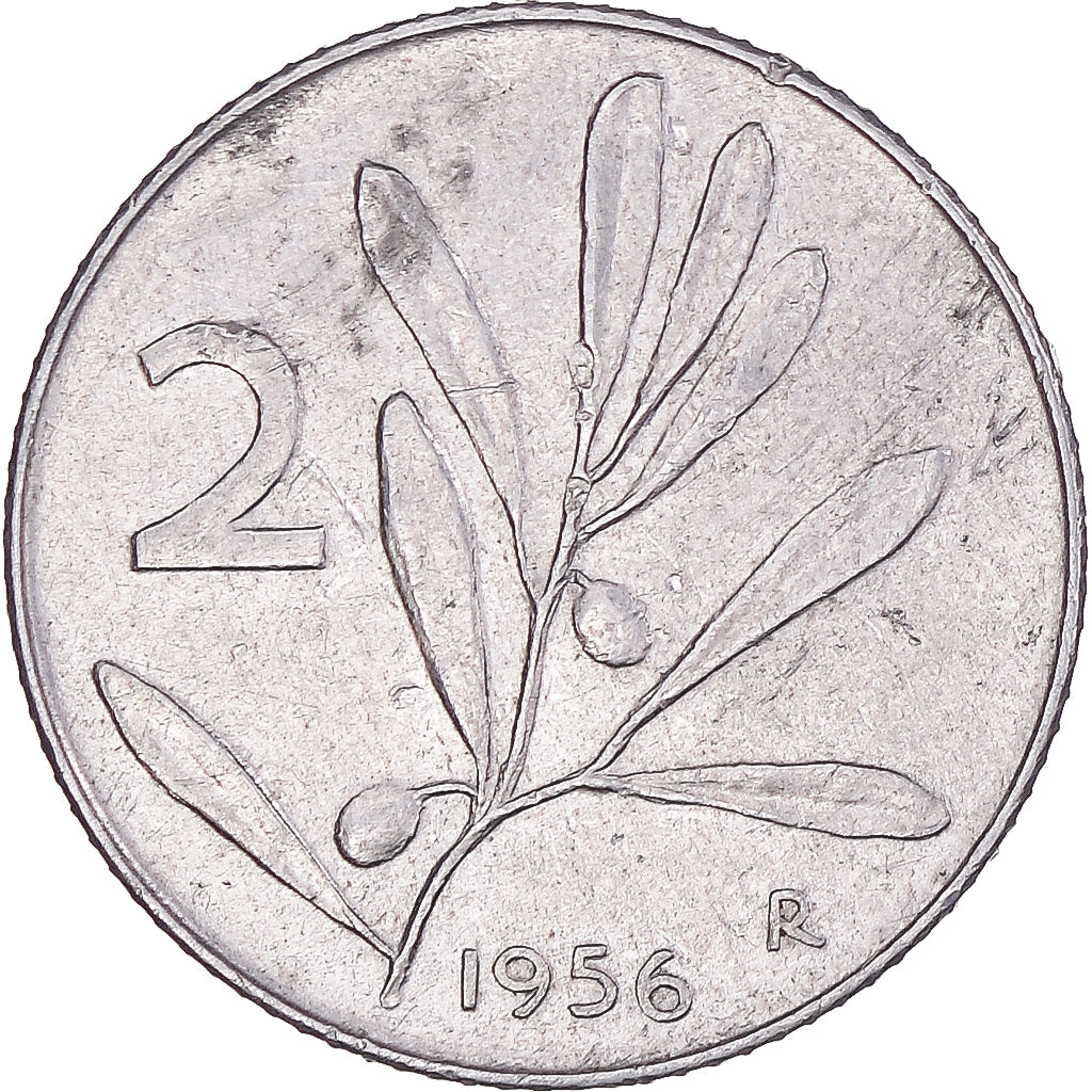 Munten, Italië, 2 Lire, 1956, Rome, ZF, Aluminium, KM:94