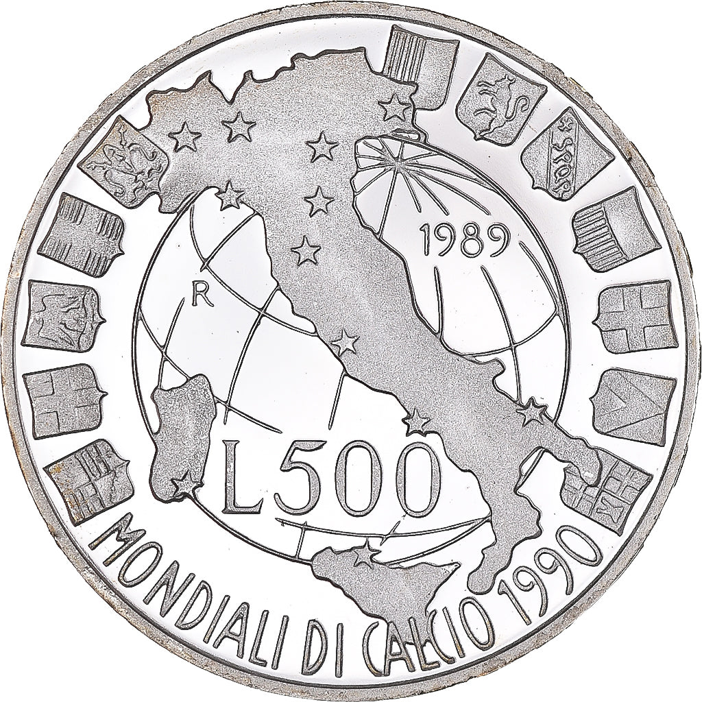 Monnaie, Italie, 500 Lire, 1989, Rome, Mondial de football 1990.BE, FDC, Argent