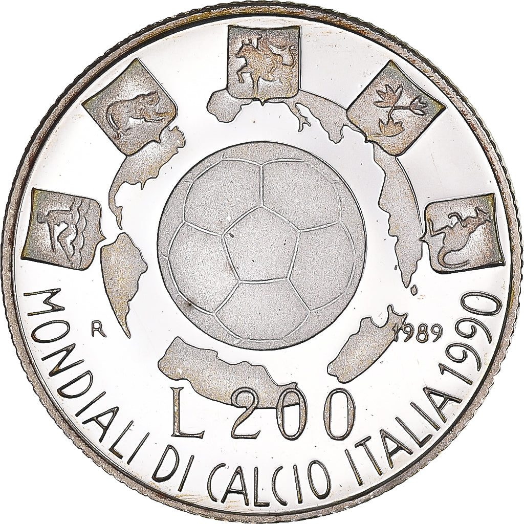 Coin, Italy, 200 Lire, 1989, Rome, Coupe du monde FIFA 1990.BE, MS(65-70)