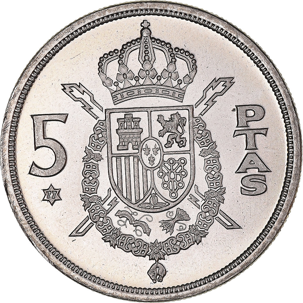 Moneta, Hiszpania, Juan Carlos I, 5 Pesetas, 1975 (77), BE, MS(63)