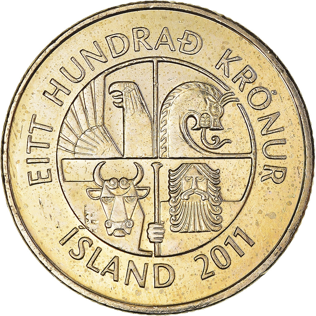 Coin, Iceland, 100 Kronur, 2011, MS(63), Copper-Nickel-Zinc, KM:35
