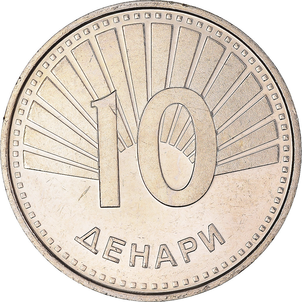 Coin, Macedonia, 10 Denari, 2008, MS(63), Copper-Nickel-Zinc, KM:31