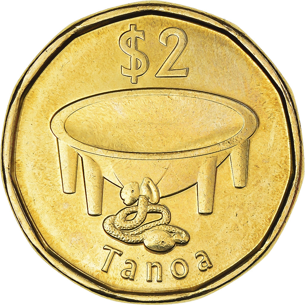 Coin, Fiji, 2 Dollars, 2012, MS(63), Brass plated steel, KM:337