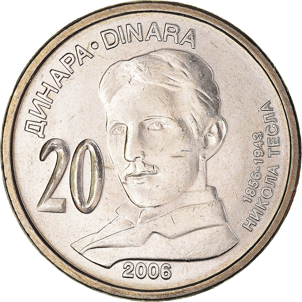Coin, Serbia, 20 Dinara, 2006, MS(63), Copper-Nickel-Zinc, KM:42