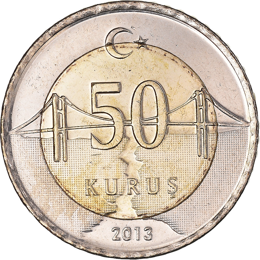 Münze, Türkei, 50 Kurus, 2013, UNZ, Bi-Metallic, KM:1243