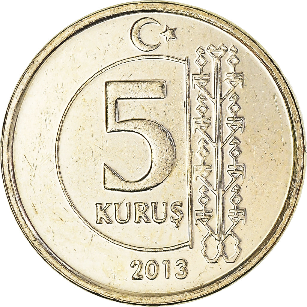 Coin, Turkey, 5 Kurus, 2013, MS(63), Nickel-brass, KM:1240