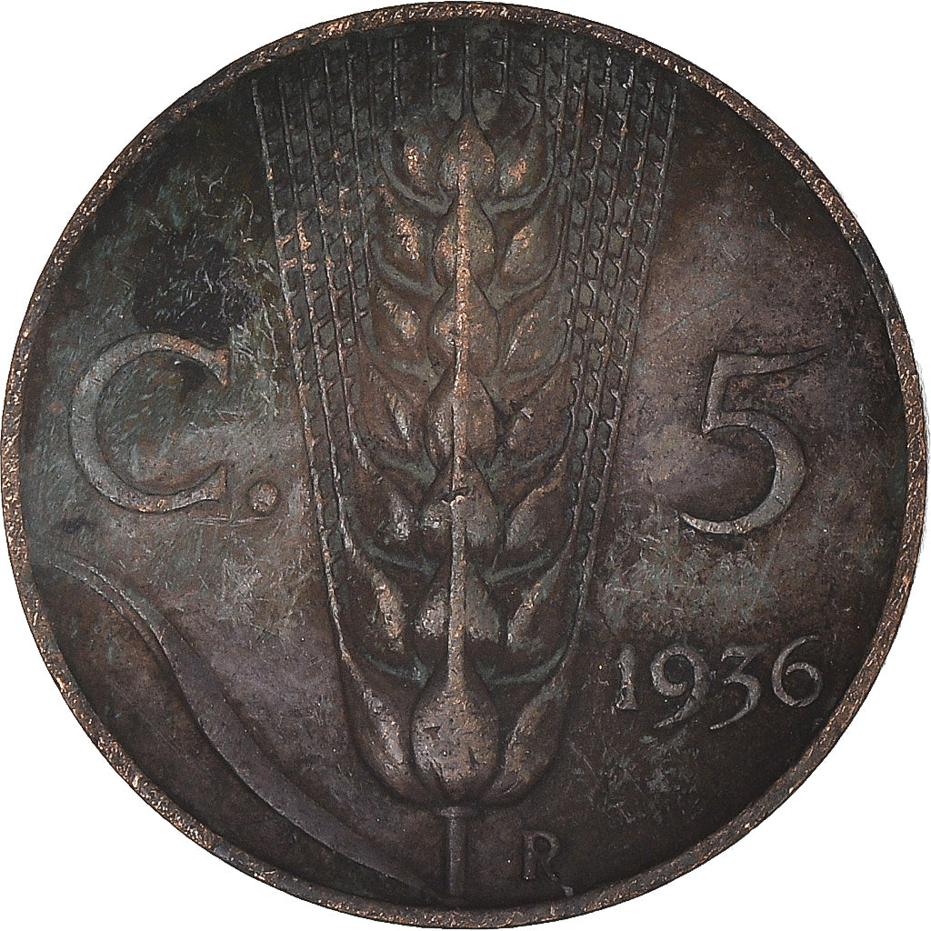 Moneda, Italia, Vittorio Emanuele III, 5 Centesimi, 1936, Rome, BC+, Bronce