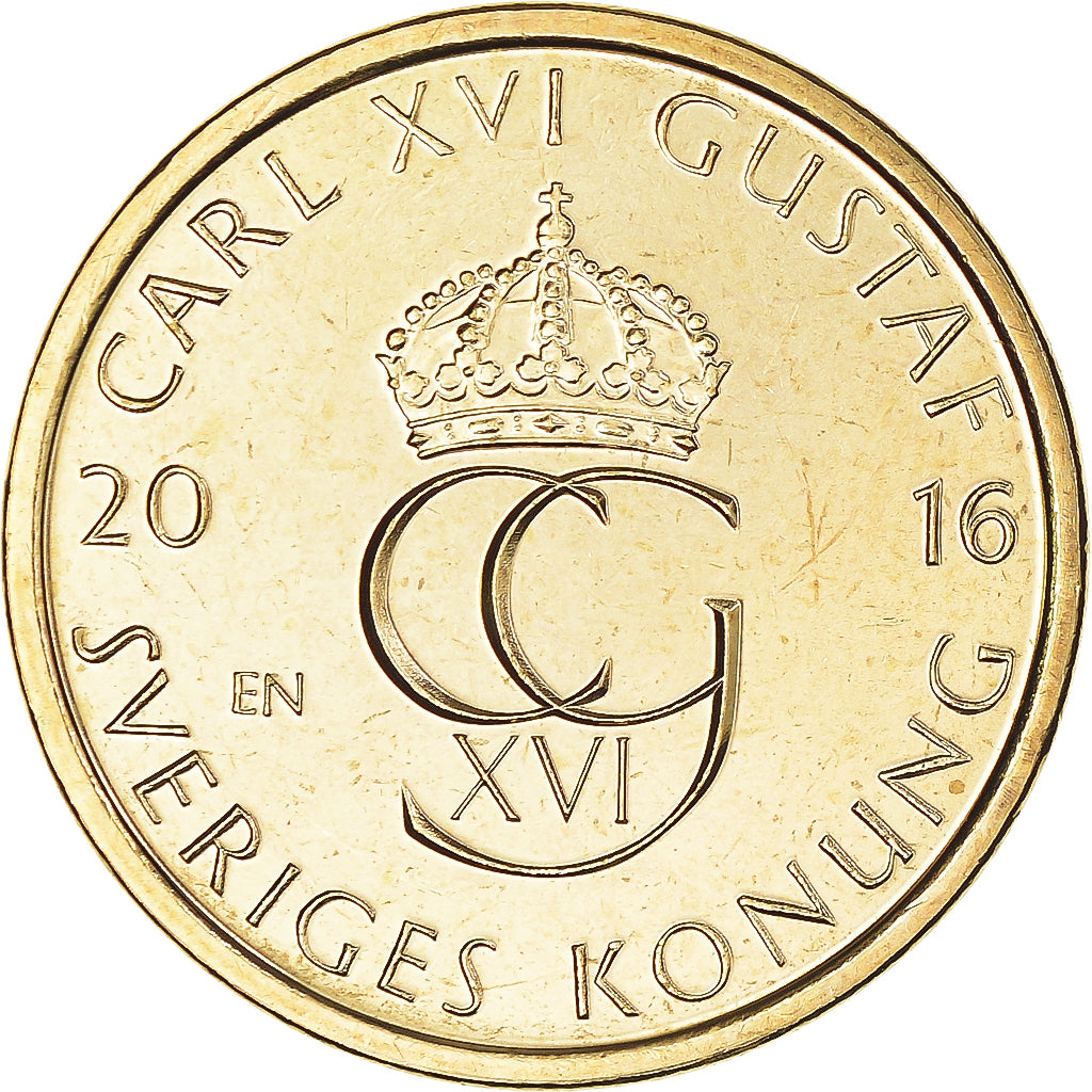 Moeda, Suécia, 5 Kronor, 2016, MS(63), Nordic gold, KM:930