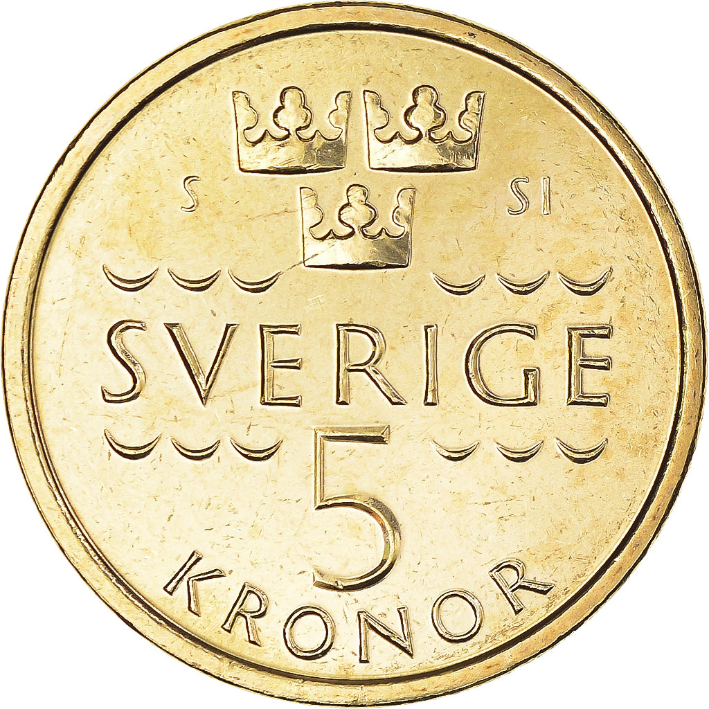 Moeda, Suécia, 5 Kronor, 2016, MS(63), Nordic gold, KM:930