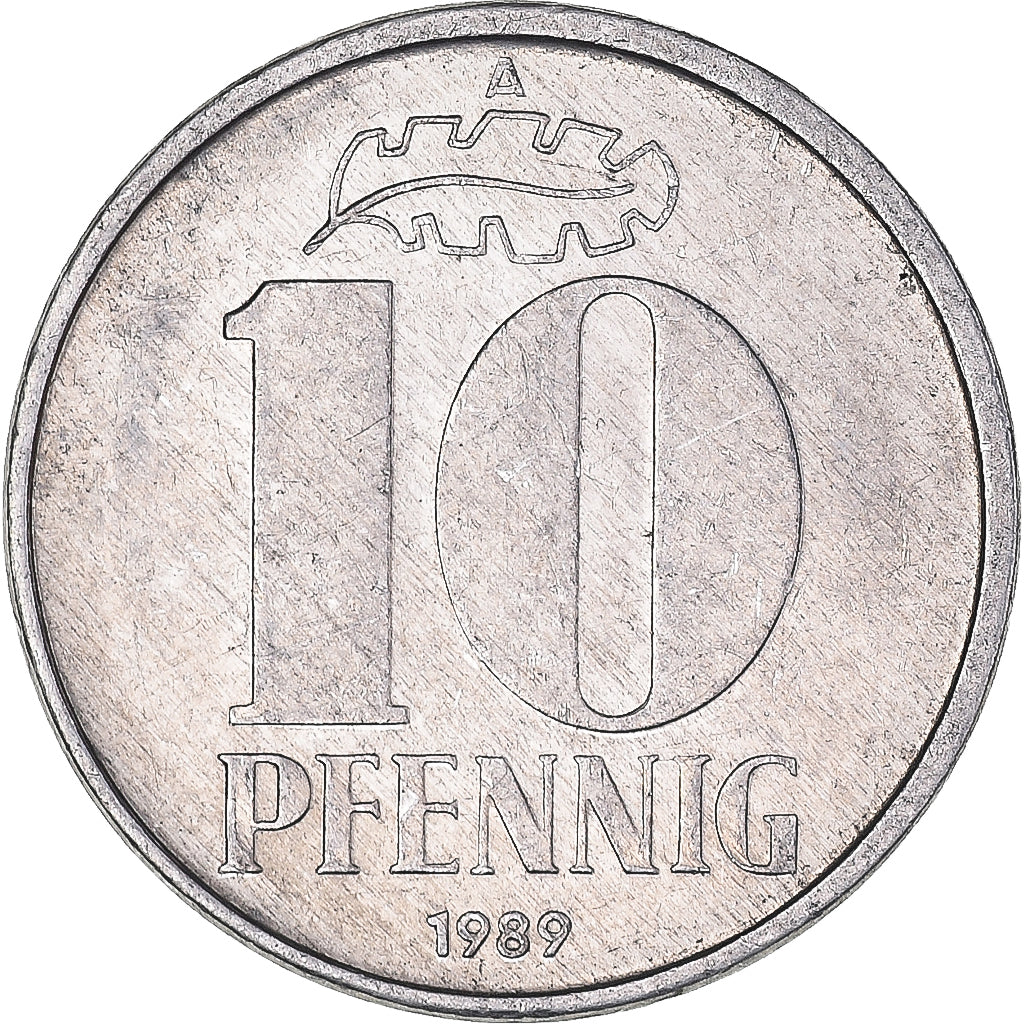 Moneta, REPUBBLICA DEMOCRATICA TEDESCA, 10 Pfennig, 1989, Berlin, BB, Alluminio
