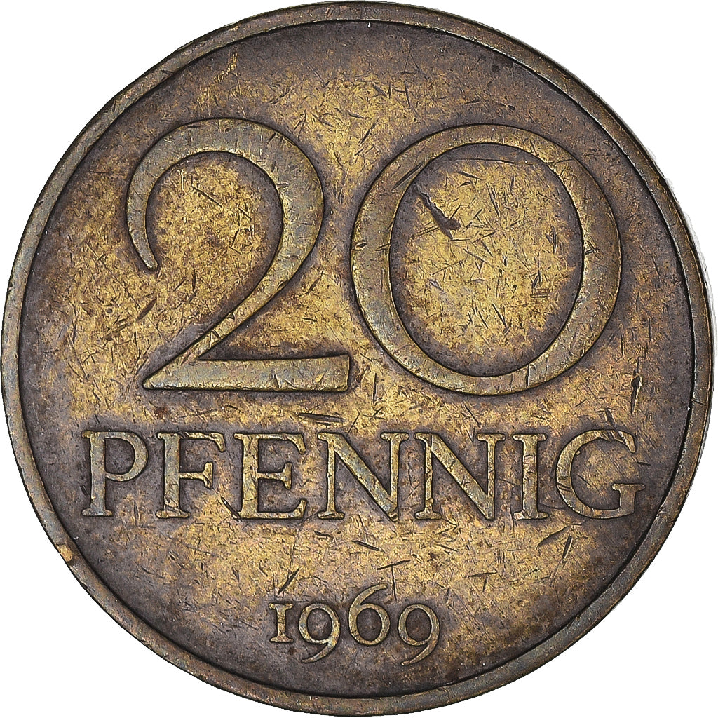 Coin, GERMAN-DEMOCRATIC REPUBLIC, 20 Pfennig, 1969, Berlin, VF(30-35), Brass