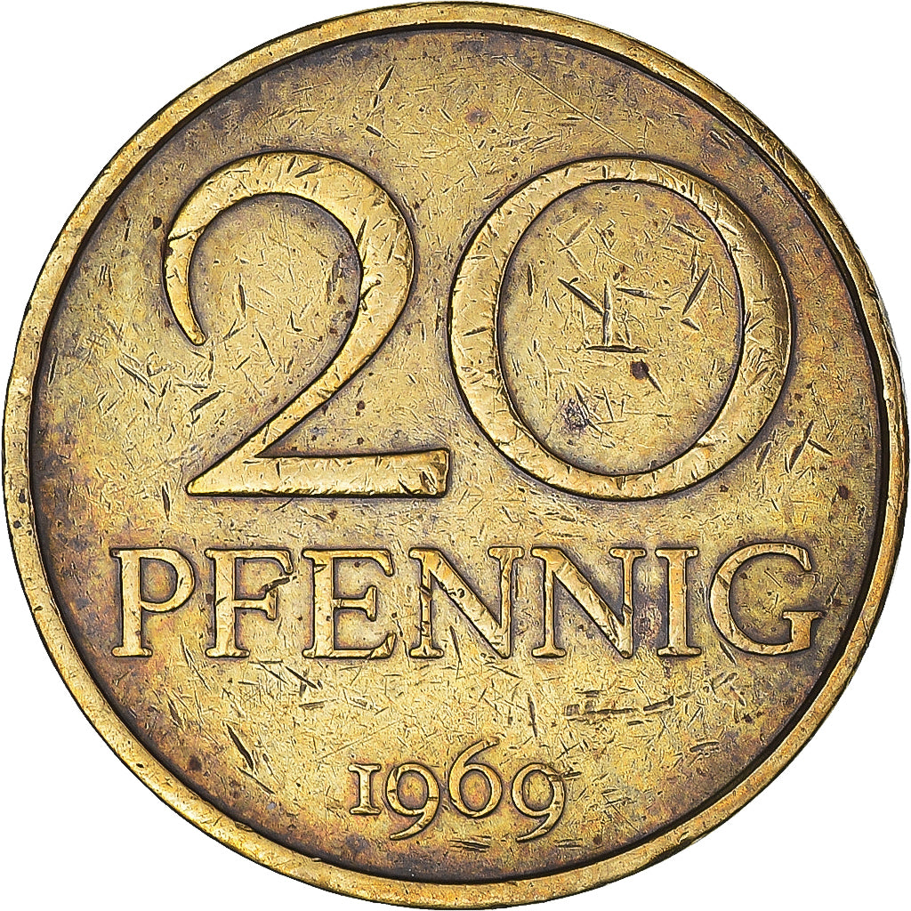 Münze, GERMAN-DEMOCRATIC REPUBLIC, 20 Pfennig, 1969, Berlin, S, Messing, KM:11