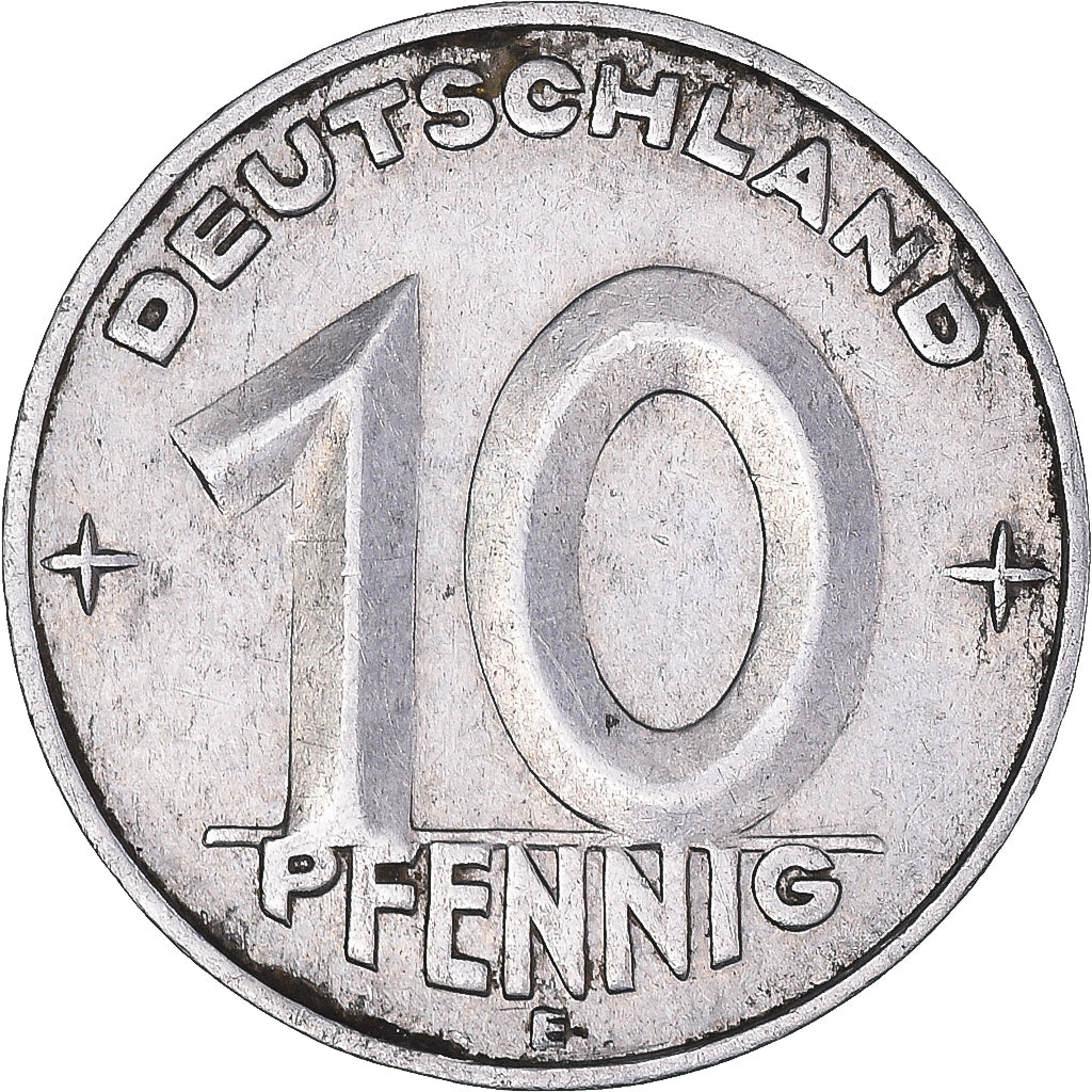 Moeda, ALEMANHA - REPÚBLICA DEMOCRÁTICA, 10 Pfennig, 1952, Muldenhütten