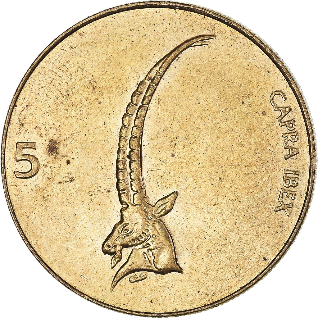 Moeda, Eslovénia, 5 Tolarjev, 2000, EF(40-45), Níquel-Latão, KM:6
