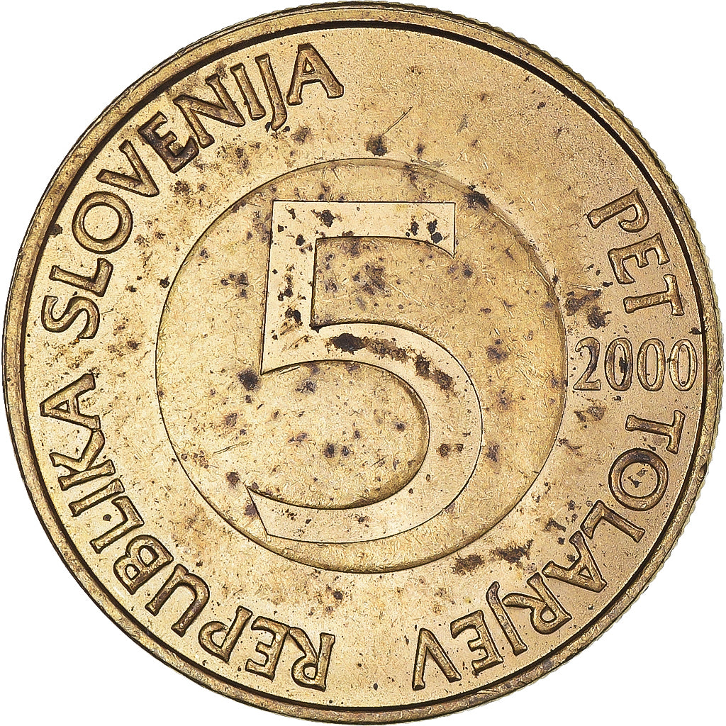 Moeda, Eslovénia, 5 Tolarjev, 2000, EF(40-45), Níquel-Latão, KM:6
