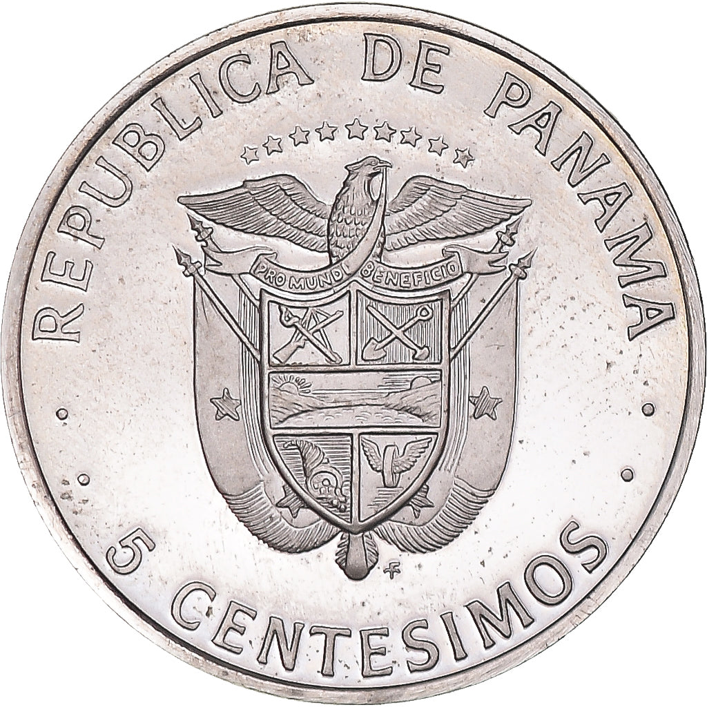 Coin, Panama, 5 Centesimos, 1975, U.S. Mint, Carlos J. Finlay.BE., MS(65-70)
