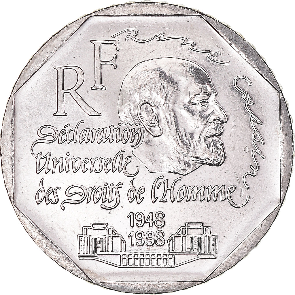 Moneda, Francia, René Cassin, 2 Francs, 1998, SC+, Níquel, KM:1213