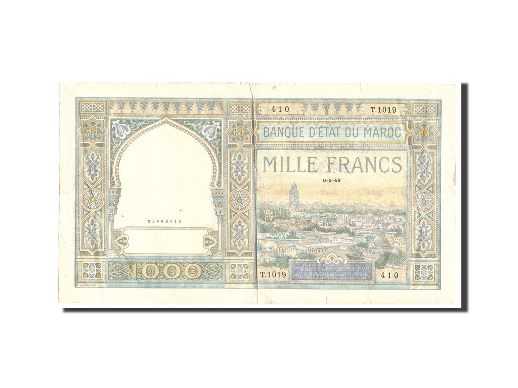 Morocco, 1000 Francs, 1949, KM:16c, 1949-09-06, EF(40-45)