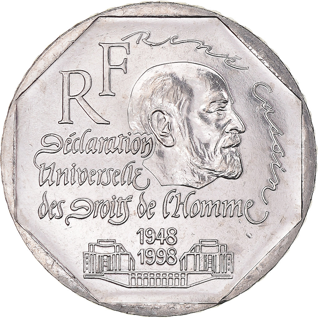 Coin, France, René Cassin, 2 Francs, 1998, MS(60-62), Nickel, KM:1213