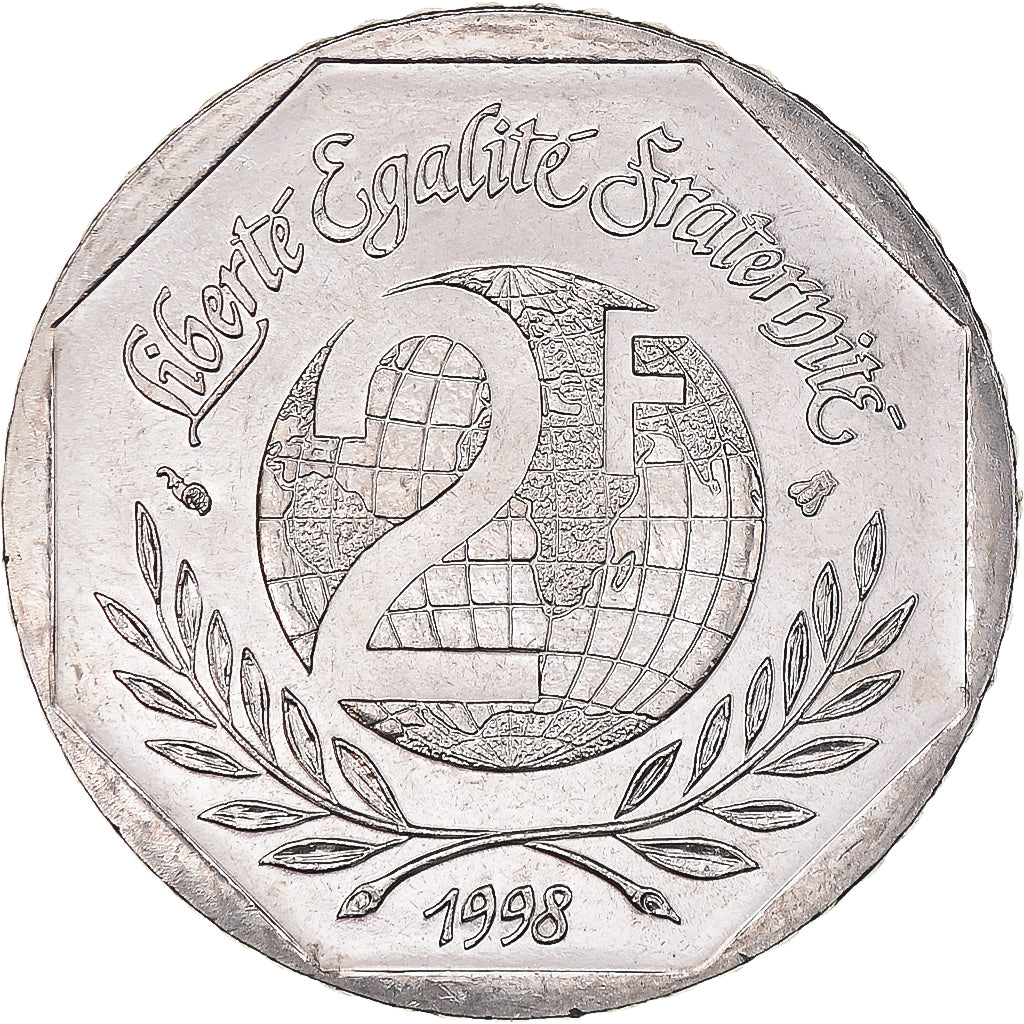 Coin, France, René Cassin, 2 Francs, 1998, MS(60-62), Nickel, KM:1213