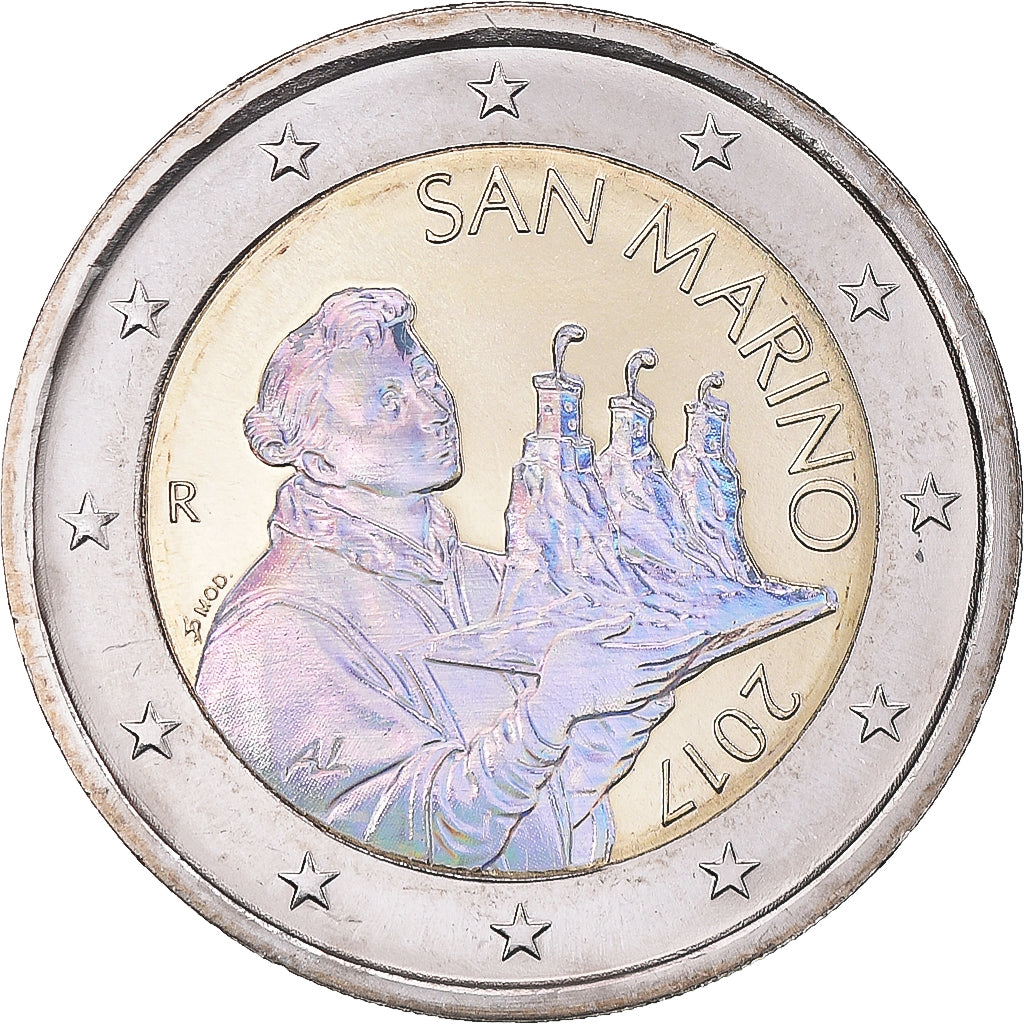 San Marino, 2 Euro, 2017, COLORISEE HOLOGRAMME.FDC, STGL, Bi-Metallic