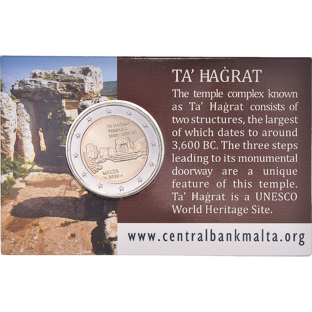 Malte, 2 Euro, Ta' Ħaġrat, 2019, Coin Card. BU, FDC, Bimétallique
