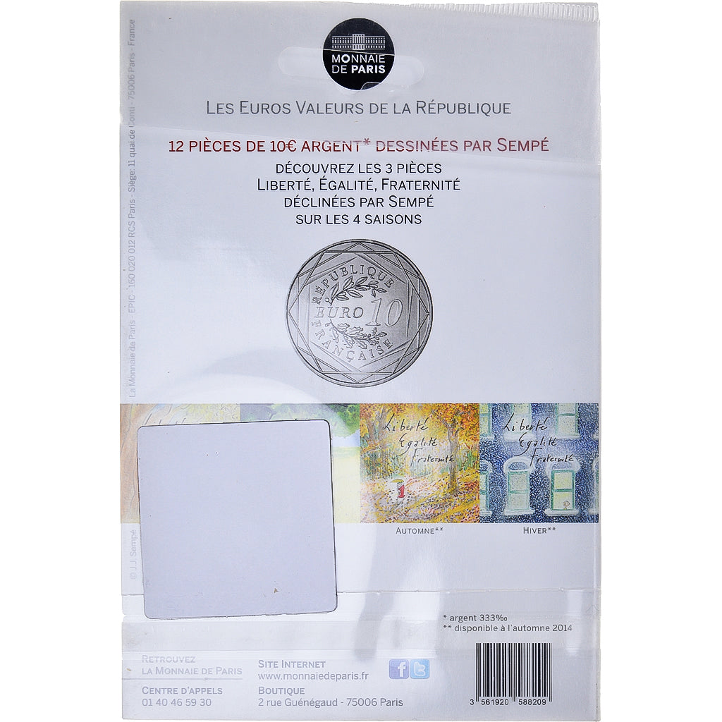 Francia, Monnaie de Paris, 10 Euro, Liberté Automne Sempé, 2014, Paris, FDC