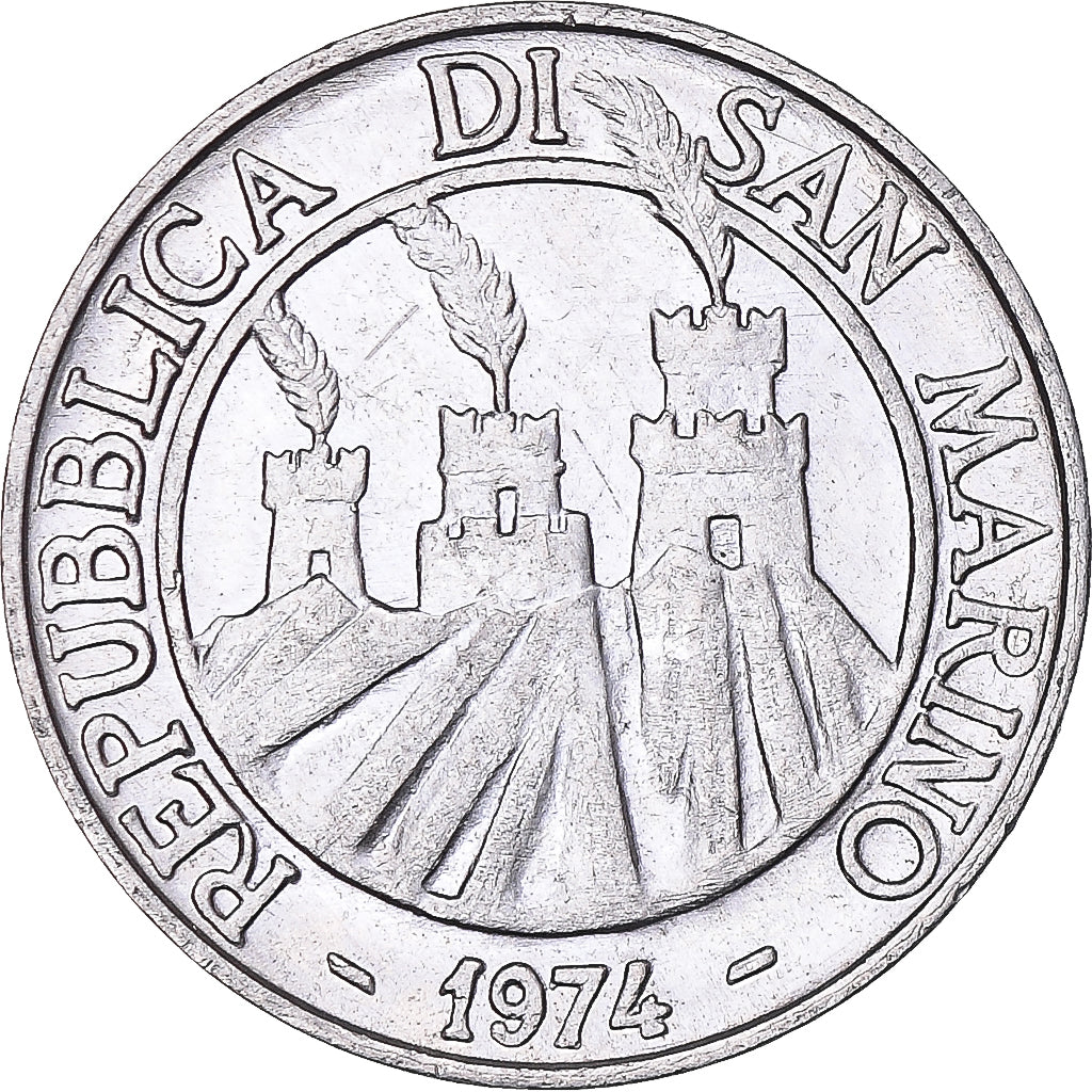 Moeda, San Marino, 10 Lire, 1974, Rome, F.A.O., MS(63), Alumínio, KM:33