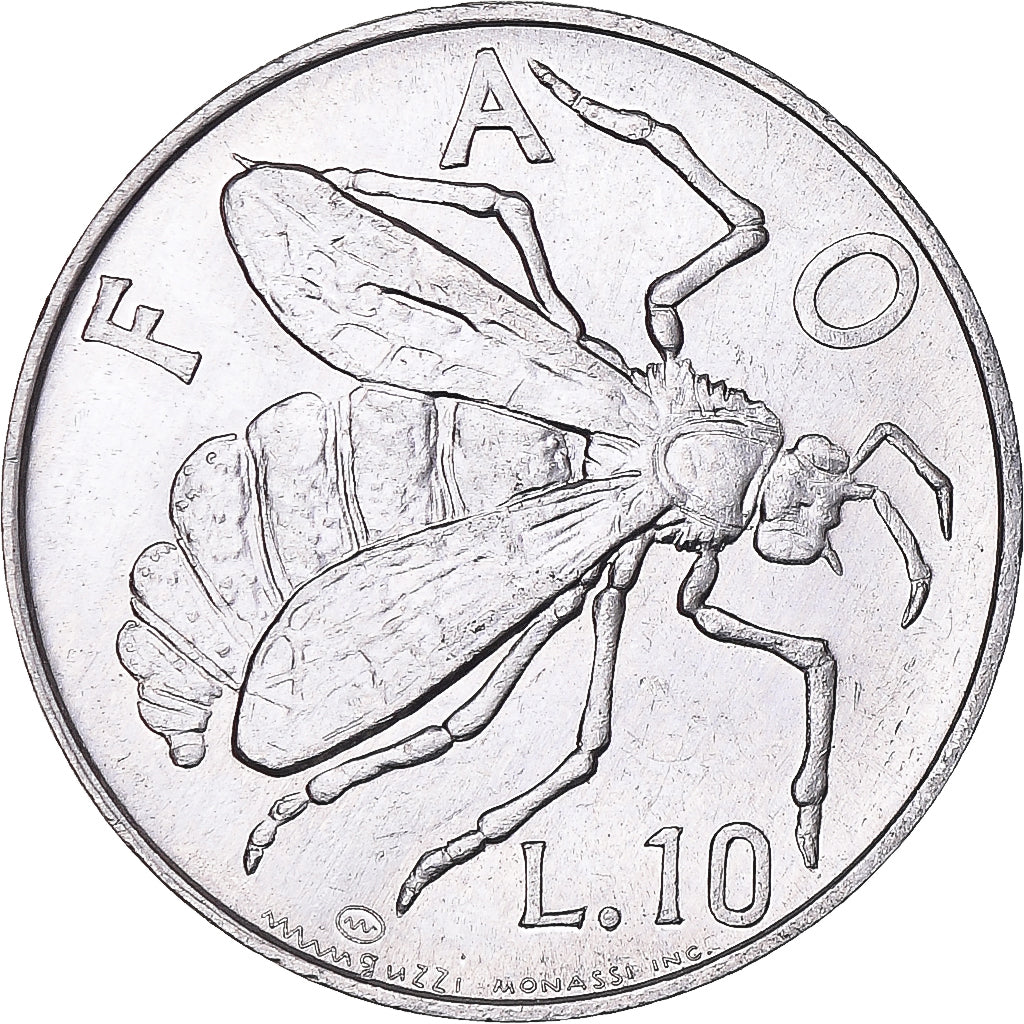 Moeda, San Marino, 10 Lire, 1974, Rome, F.A.O., MS(63), Alumínio, KM:33