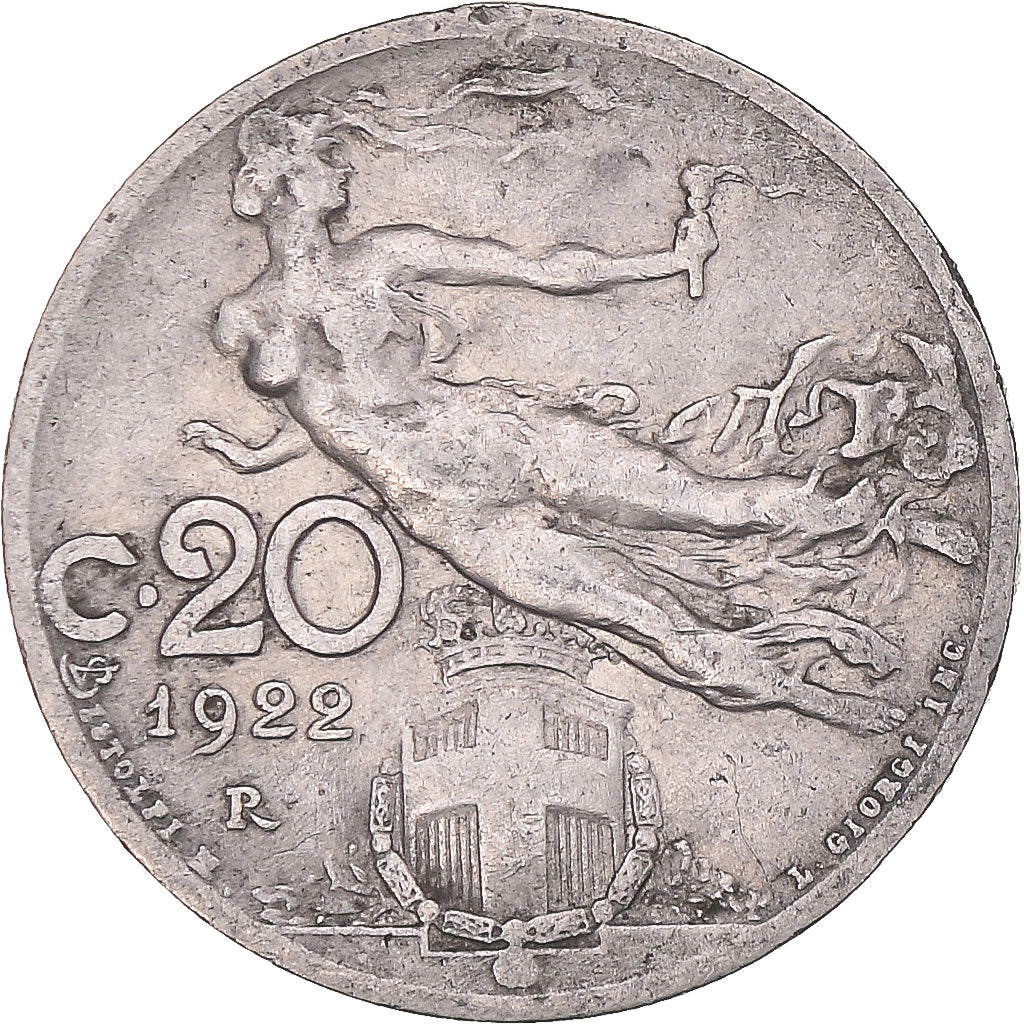 Moneta, Włochy, Vittorio Emanuele III, 20 Centesimi, 1922, Rome, VF(20-25)