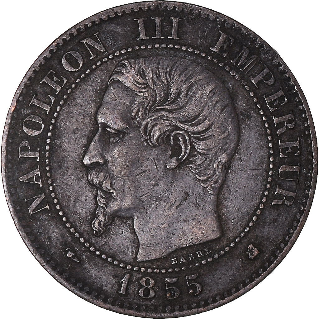 Moneta, Francja, Napoleon III, 2 Centimes, 1855, Bordeaux, Chien / Dog
