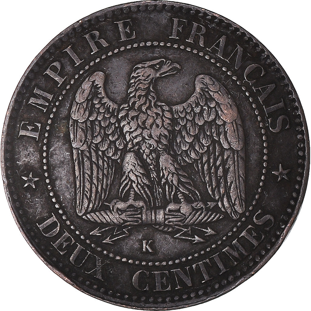 Moneta, Francja, Napoleon III, 2 Centimes, 1855, Bordeaux, Chien / Dog