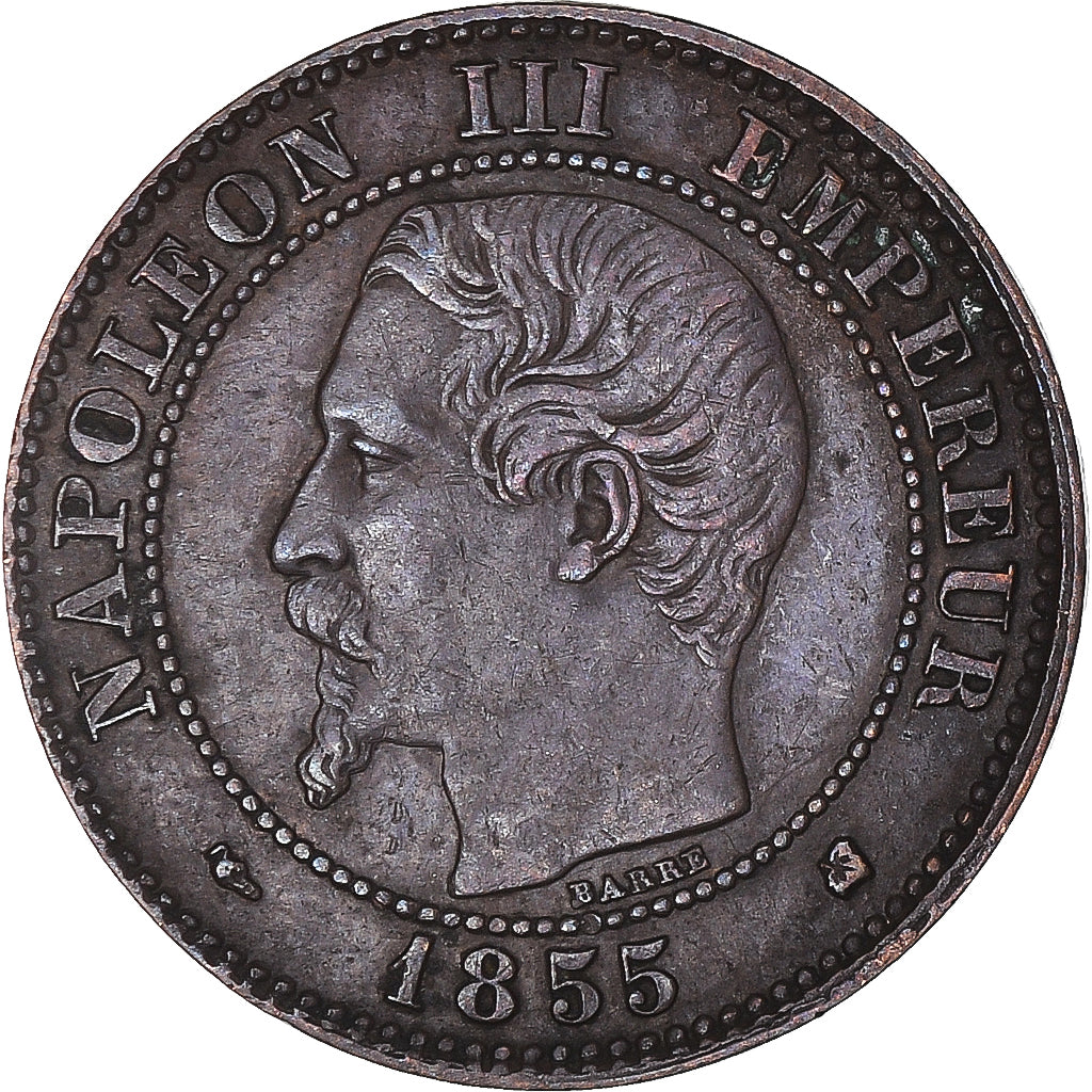 Munten, Frankrijk, Napoleon III, 2 Centimes, 1855, Bordeaux, Chien / Dog, FR+