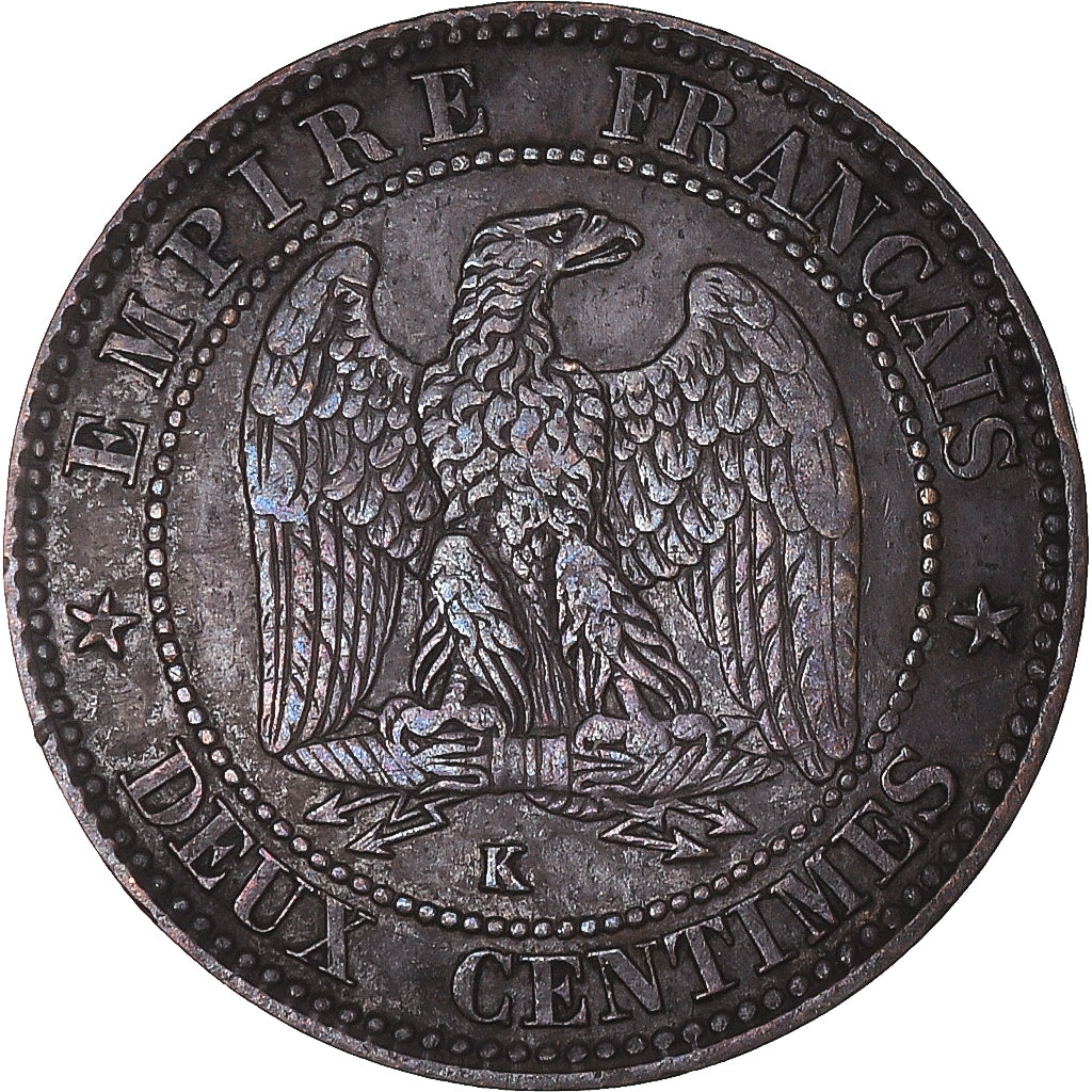 Munten, Frankrijk, Napoleon III, 2 Centimes, 1855, Bordeaux, Chien / Dog, FR+