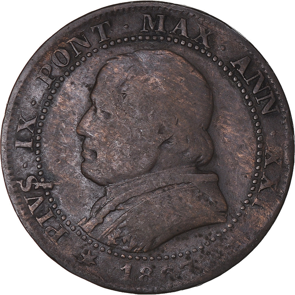 Moneta, DEPARTAMENTY WŁOSKIE, PAPAL STATES, Pius IX, Soldo, 5 Centesimi, 1867