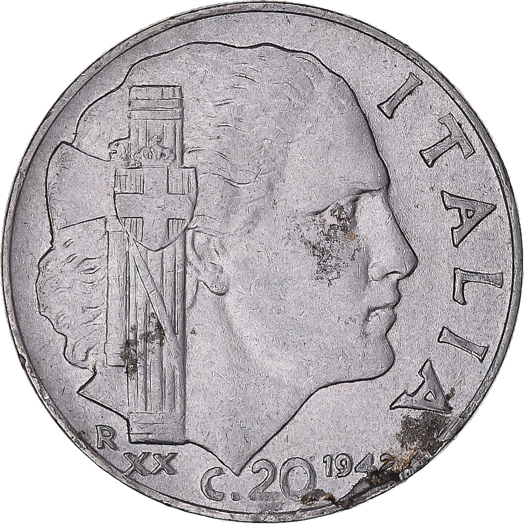 Moneda, Italia, 20 Centesimi, 1942, Rome, BC+, Acmonital (ferritique), KM:75b
