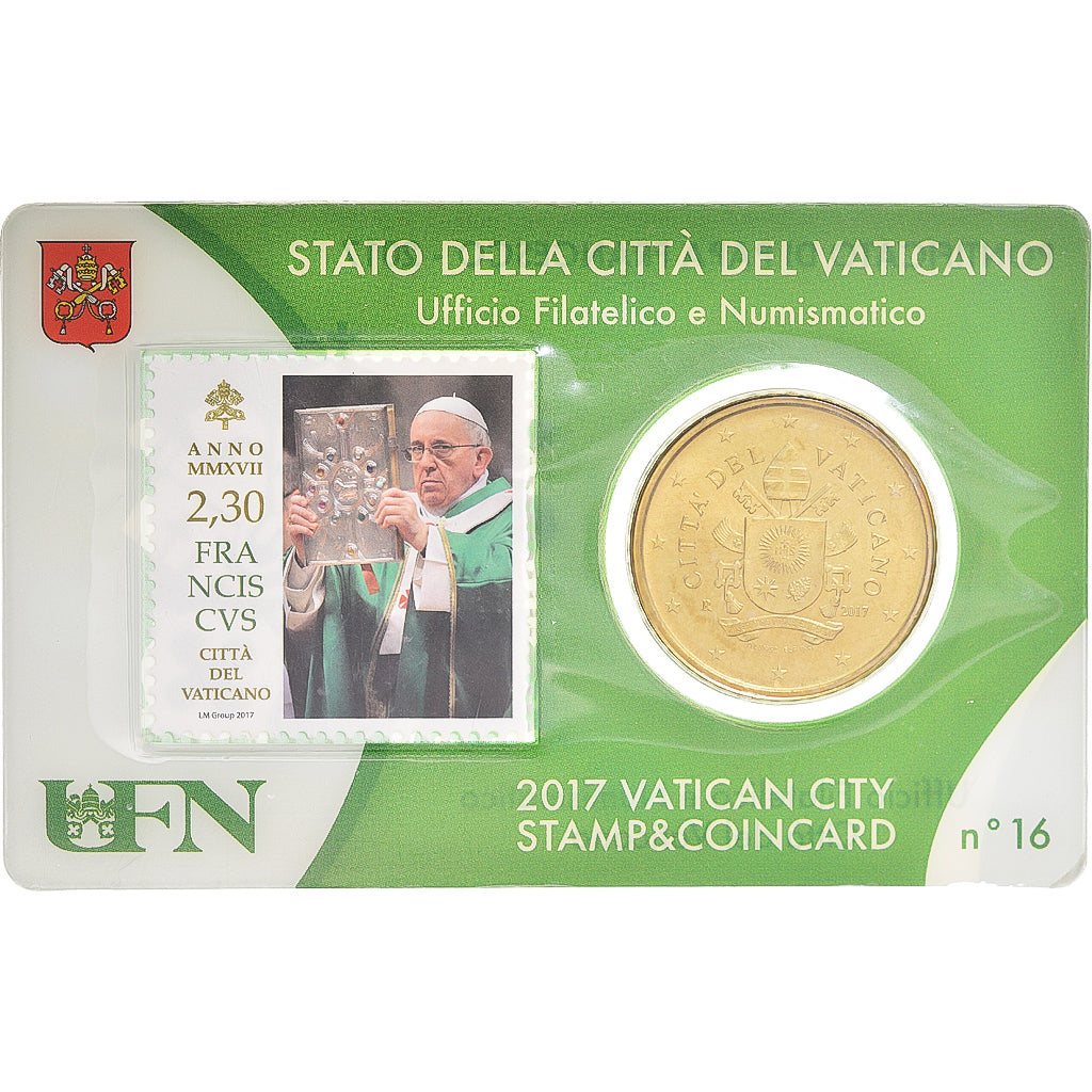 VATICAN CITY, 50 Euro Cent, 2017, Rome, card with stamp No. 16 (BU)., MS(65-70)