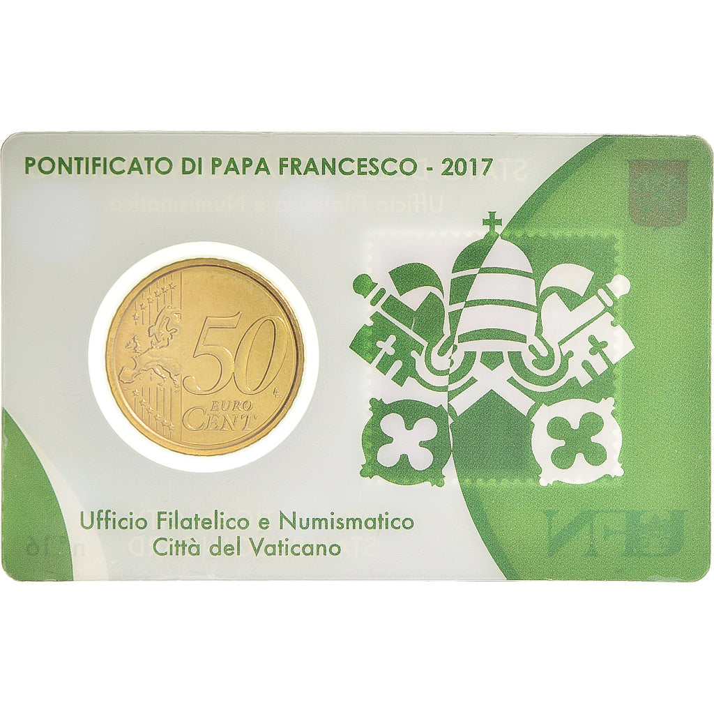 VATICAN CITY, 50 Euro Cent, 2017, Rome, card with stamp No. 16 (BU)., MS(65-70)
