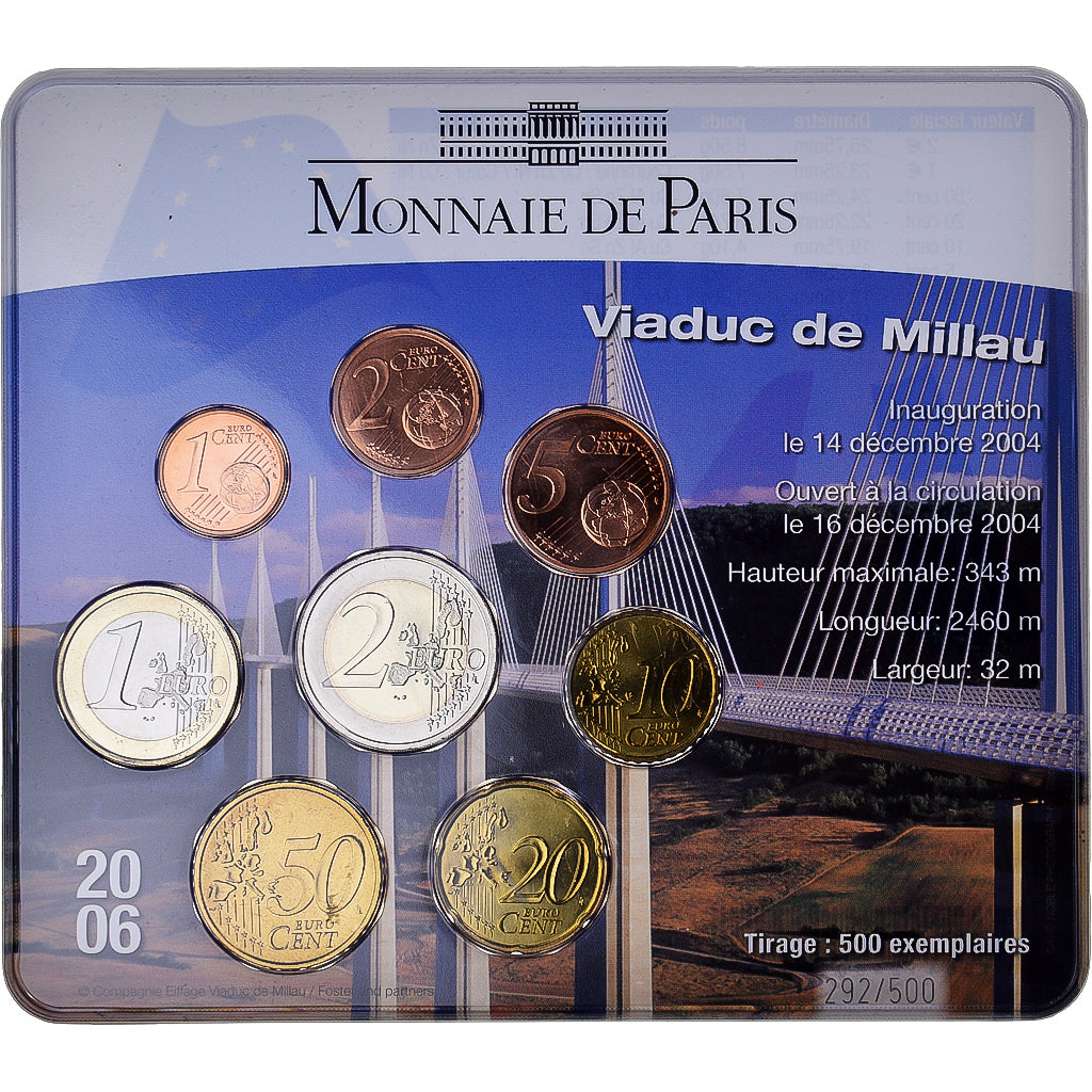 France, Euro-Set, 2006, Monnaie de Paris, Le Viaduc de Millau.BU, MS(65-70)