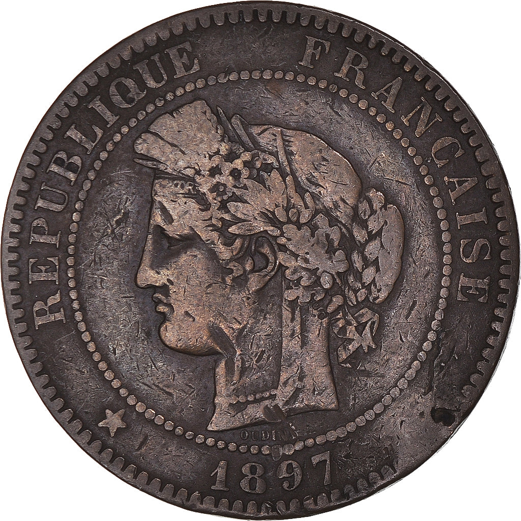 Moeda, França, Cérès, 10 Centimes, 1897, Paris, VF(20-25), Bronze, KM:815.1