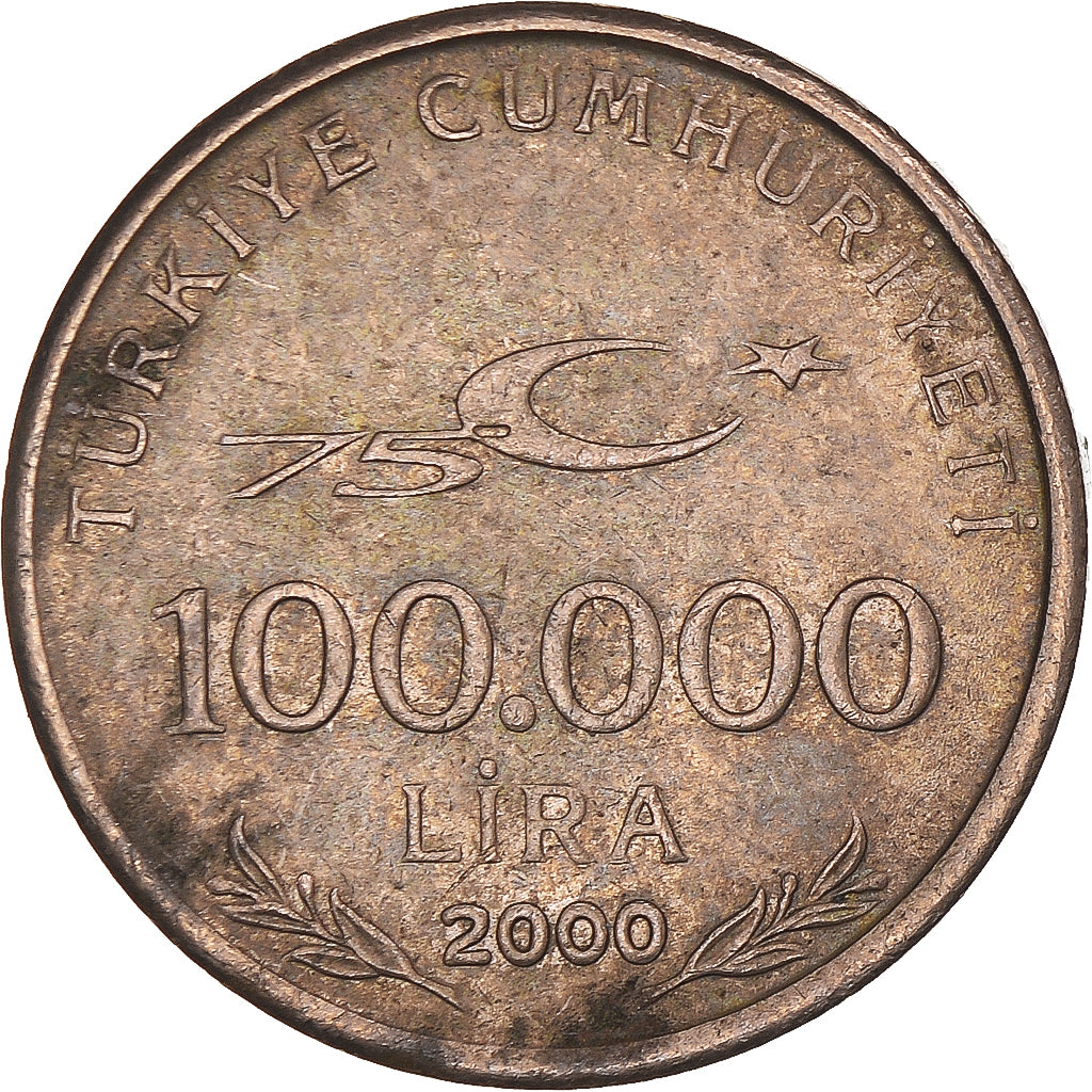 Münze, Türkei, 100000 Lira, 100 Bin Lira, 2000, SS, Nickel-brass, KM:1078