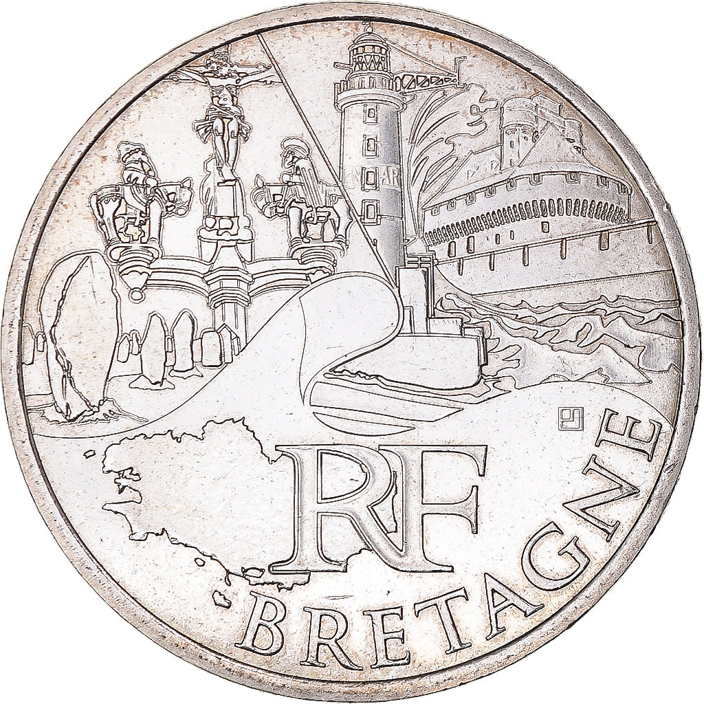 France, 10 Euro, Bretagne, 2011, MS(63), Silver